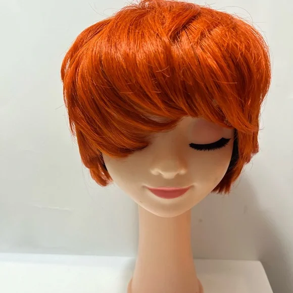 Pixie Cut Real Human Hair Wig Bang Brazilian Straight Orange Wig - Picture 4 of 11